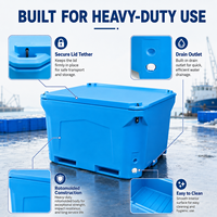 Bac rectangulaire ouvert en LLDPE de 700 litres avec isolation en mousse PU de 50 mm, bouchon de vidange et fond relevable pour l'élevage de poissons et la transformation des produits de la mer