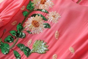 Primavera/estate donna girovita sottile perline ricamate P in abito lungo - Product Image 5