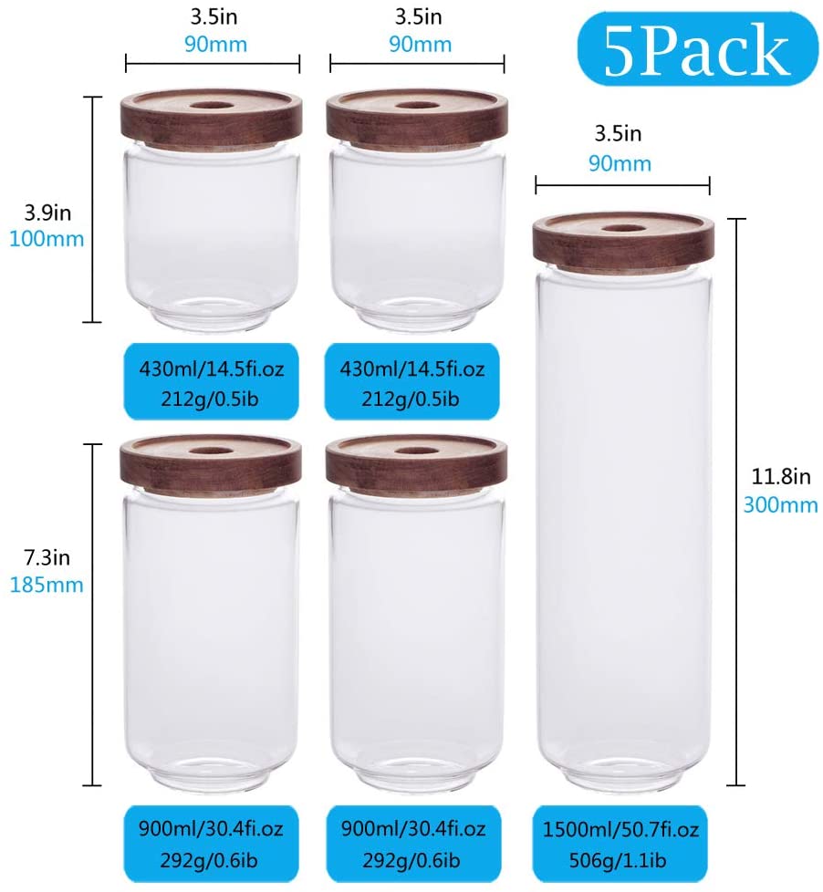 Kitchen Canisters,Thick, Stackable, Natural Style,Cookie, Rice and Spice Jars - Sugar or Flour Container