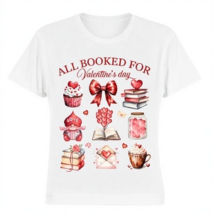 T-shirt imprimé avec nœud pour femme, col rond, manches classiques, style décontracté, 100 % coton jersey 180g, collection Saint-Valentin, printemps - Product Image 1