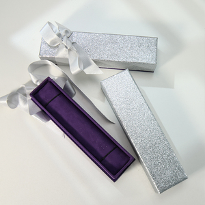Sparkling Luxury Jewelry Gift Box Customized Logo with Ribbon Lined Suede Lining Square Shape Washable Embossed Design - Product Image 1