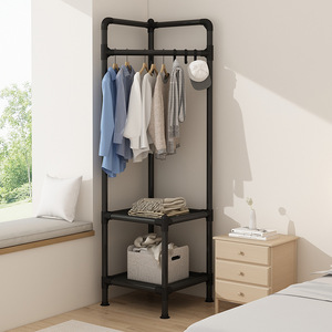 Corner Clothing Organizer Standing <b>Rack</b> With <b>Shelves</b> For Bedroom Storage Multifunctional Coat <b>Rack</b> Carbon Steel And Plastic - Product Image 1