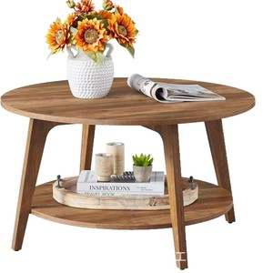 Mesa de centro redonda de madera, para apartamento pequeño, diseño sencillo, mesa redonda pequeña de doble capa, creativa para balcón de casa de huéspedes y - Product Image 5