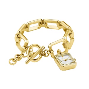 Relojes de Lujo Cuadrados de Acero Inoxidable con Correa, Set para Hombre y Mujer, Relojes de Moda con Correa de Acero Dorado - Product Image 1