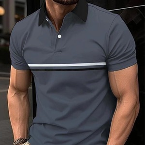 <span class=keywords><strong>Polo</strong></span> <span class=keywords><strong>de</strong></span> manga corta con estampado a rayas y solapa, anti-bolitas, informal, para hombre, tallas grandes - Product Image 4