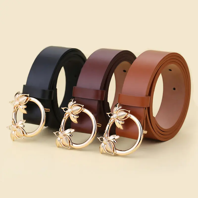 Mode 100Cm Vintage Klassieke Bee Gesp Riem Pu Lederen Verstelbare Taille Riem Voor Jurken Broek Vrouwen Designer Lederen Riemen