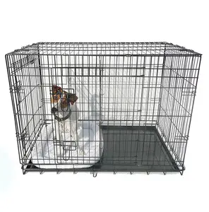 Gemakkelijk Opvouwbaar Opvouwbare Draad Kennel Medium Size Metalen Dubbele Hond Krat 50Cm Breed Goedkope Hond Kooien En Kratten Grote size