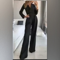 Combinaison élégante pour femme à col en biais, manches longues, taille cintrée, couleur unie, style chinois, pour le travail