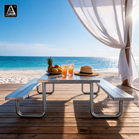 Tables et chaises de restaurant extérieures imperméables, tables de pique-nique pour fêtes, parcs, plages, tables de pique-nique en aluminium avec bancs