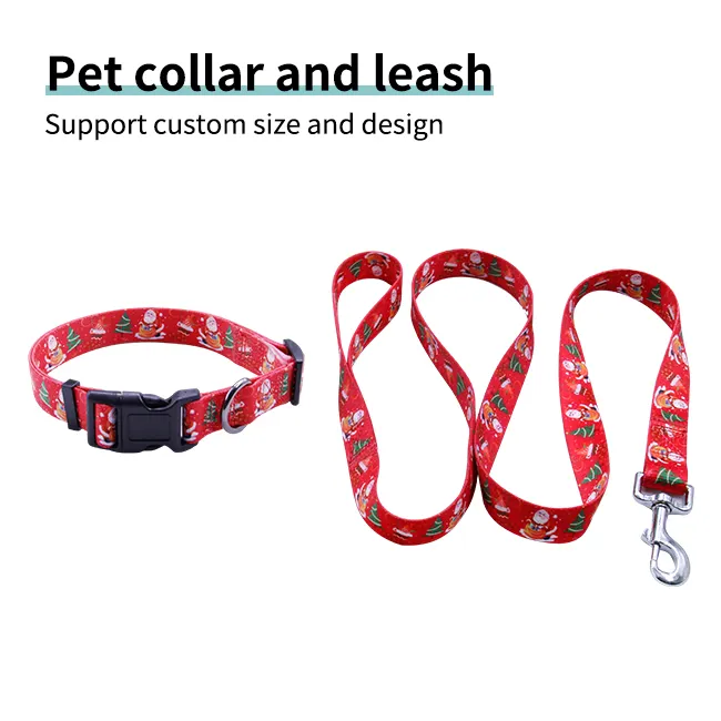 Factory Wholesale Logo Custom Polyester Christmas Dog Collar and Leash Set
