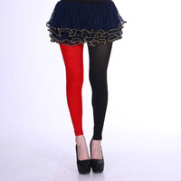 Collants sans pieds bicolores rouge et noir, longueur cheville, opaques, pour femmes