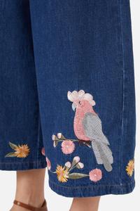 Jeans de mezclilla de cintura alta y corte holgado para mujer, estilo vintage de verano, 100% algodón, azules, bordados, de pierna ancha, OEM ODM personalizados - Product Image 5