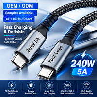 Kabel USB Type-C Braided 240W 5A Pengisian Cepat 0.3M 1m 2m Kabel Data Charger USB-C ke USBC Berkualitas Tinggi dari Nilon Custom