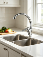 Robinet de cuisine à col de cygne en alliage de zinc chromé avec mitigeur eau chaude et froide, idéal pour les cuisines d'appartement