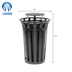 Contenedor de Basura Moderno de Acero con Rayas, Resistente al Agua, de 24/36 Galones, con Tapa para Lluvia, para Parques, Comunidades y Escuelas - Product Image 4