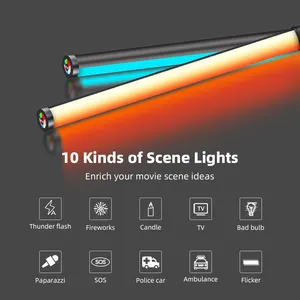 Tolifo Tongkat Cahaya Led Genggam 10W, Tongkat Cahaya Led RGB Fotografi Cahaya Terang Tinggi untuk Perekaman Video dan Studio