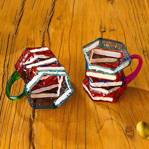 Taza de Vidrio 3D Pintada con Diseño de Lujo Ligero y Patrón Geométrico para Oficina y Hogar, Taza para Beber Café y Leche - Product Image 4