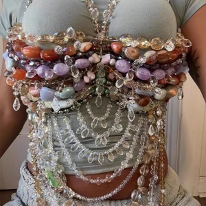 Viviblook Z602TP02 New Y2k Summer New Jewel Corset <b>Body</b> Chain Girl <b>Bra</b> <b>Backless</b> Halter Bead Strapless Crop Top for Women - Product Image 2