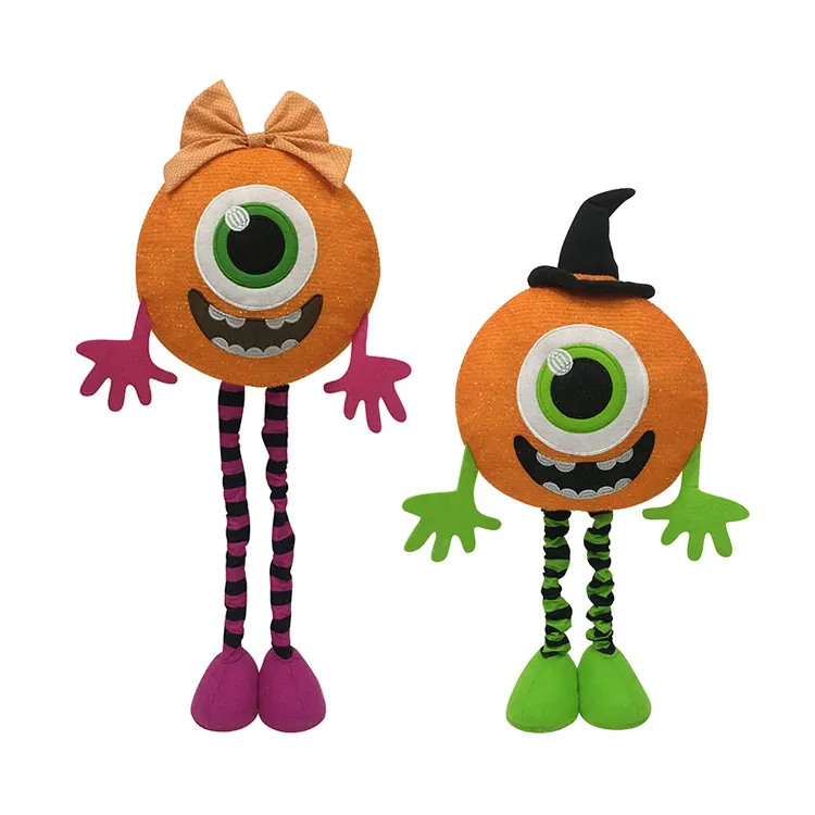 Halloween Standing Monsters Cute One-eyed Ball Green Monster Scary Stretchable Plush Dolls For Door Decorations
