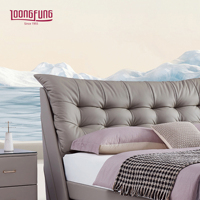 Cadre de lit en cuir véritable King Size LOONGFUNG, fabricant, avec sommier en bois de pin massif et tête de lit capitonnée, mobilier de chambre à coucher