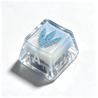 Keycap Ikon Keterampilan Gaming Artisan Kustom Cetak 3D Akrilik Transparan Biru Ringan untuk Keyboard Mekanik