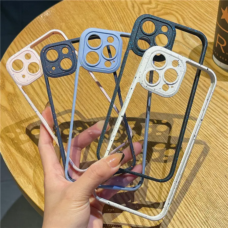 Hot Sale Fashion 2 in 1 Hybrid Acrylic Frame Phone Case for iPhone 13 Pro Max Cool Color Spots Clear Hard Cover for iPhone 13/12