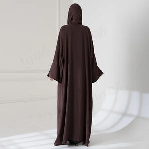 عباية نسائية مسلمة بتصميم مفتوح ومخصص، عباية طويلة بلون سادة وتصميم برباط، ملابس إسلامية نسائية محتشمة للنساء - Product Image 3