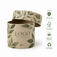 Boîte d'emballage cylindrique personnalisée avec logo, vente en gros, nature, feuilles, herbes, boîte cadeau durable, prix d'usine