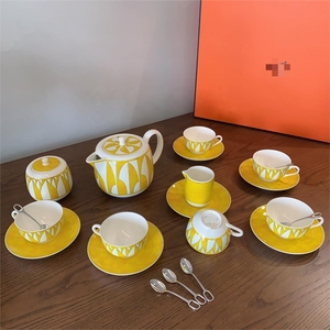 Luxury Horse Series Yellow Ceramic <b>Tea</b> Set 21-Piece Gift <b>Box</b> Packaging Bone Porcelain <b>Tea</b> Pot Cup and Saucer Food Contact Safe - Product Image 1