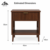 Table de chevet en noyer avec tiroir cannelé et étagère ouverte pour chambre à coucher, appartement, hôtel, dortoir, salon, à monter soi-même