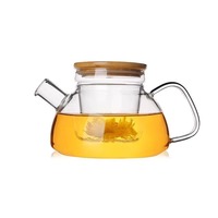 Théière en verre borosilicate 800ML avec infuseur et couvercle en bambou Logo personnalisable de qualité alimentaire stocké