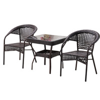 Ensemble de table et trois chaises de jardin en fer forgé moderne avec table basse intégrée pour balcon et terrasse extérieure - Vente directe usine