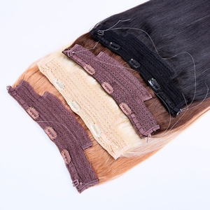 Highknight Venta caliente diadema <span class=keywords><strong>Invisible</strong></span> alambre Halo Extensiones de Cabello 100% Remy cabello humano Alambre de pescado extensión de alambre fino - Product Image 2