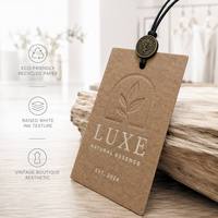 Etiquetas Colgantes de Papel Rosa Pálido Elegantes con Acabado UV en Relieve Color Ámbar para Lencería de Boutique y Accesorios Nupciales de Alta Gama