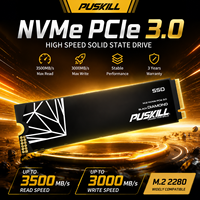 قرص صلب داخلي من نوع NVMe M.2 2280 PCIe 3.0 SSD بتقنية 3D TLC NAND من علامة PUSKILL بسعة 128 جيجابايت إلى 2 تيرابايت معتمد من FCC وCE وRoHS