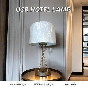 Modern Design Hotel Table <b>Lamp</b> USB Convenient Bedside Table Light with Outlet Fabric <b>Shade</b> Room Use Incandescent Bulbs - Product Image 6