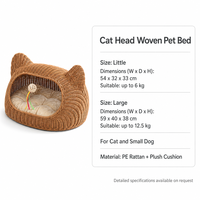 Lit pour chat en rotin PE tissé à la main, grotte semi-fermée pour chat avec coussin en peluche lavable pour chats et petits chiens, 54x32x33 cm