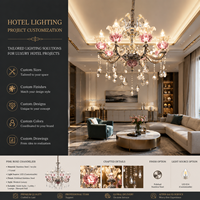Lustre en cristal acrylique rose personnalisé, orné de fleurs, lampe de plafond à bougies pour l'éclairage intérieur des chambres d'hôtel