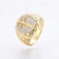 OUGEPHELI Bague Jésus entièrement pavée, Bague chevalière crucifix pavée en or 18 carats pour hommes, Bague croix Hip Hop Bling, Bijoux religieux, Grossiste