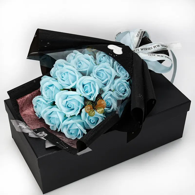 स्पष्ट फूलों के गुलदस्ते बैग के साथ लॉन्गलाइव प्रमोशनल कृत्रिम फूल साबुन गुलाब का गुलदस्ता उपहार बॉक्स साबुन का गुलदस्ता