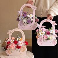Panier à fleurs pliable en papier pour la Fête des Enseignants, boîte à fleurs portable, sac à main pour fleurs fraîches, arrangement floral