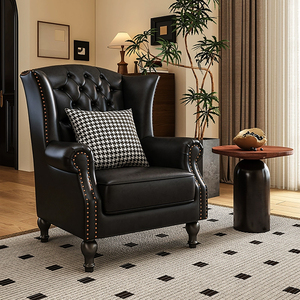 Sillón Moderno de Madera Maciza con Tapicería de Cuero Marrón y Función Reclinable para Muebles de Hogar, Apartamentos, Hoteles y Salas de Estar - Product Image 2