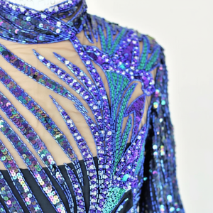 Vestidos de noche de satén con cuentas de malla elegante drapeado con lentejuelas de manga regular y cuello redondo para mujer señora fiesta - Product Image 1