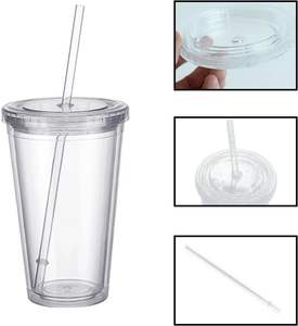 2025 Custom 16oz Plastic <b>PS</b> As Acrylic Clear Double Wall Vacuum Insulated Tumbler with Straw for Camping Portable Custom Color - Product Image 3