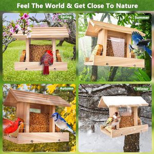 Grande mangeoire à oiseaux en bois trémie mangeoires à oiseaux mangeoire à oiseaux en bois pour l'extérieur suspendu - Product Image 6