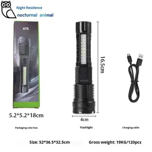 Linterna LED de Alta Potencia al por Mayor, Linterna Táctica con Luz Lateral, Zoom Ajustable, Aluminio, Recargable por USB, Impermeable, Autodefensa - Product Image 4