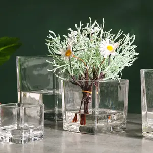 简约设计家居装饰批发定制彩色玻璃立方体现代方形玻璃花瓶