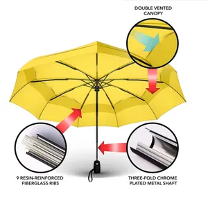 Windproof Travel Compact Light Automatic Strong Portable Wind Resistant Small Folding Backpack Umbrella For Rain Men And Women