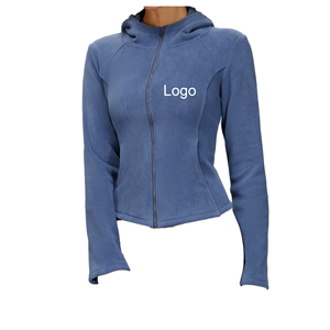 Chaqueta de yoga OEM ODM para mujer, holgada, con capucha frontal, forro polar, gruesa, de manga larga, con cremallera, para gimnasio, fitness, invierno, elástica en cuatro direcciones - Product Image 2