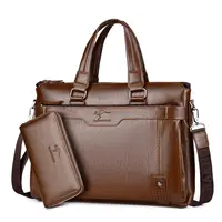 New Men's Handbag Business Briefcase Fashion Shoulder Bag Pu Leather Messenger Send The Same Clutch Bag 14 Inch Laptop Bag